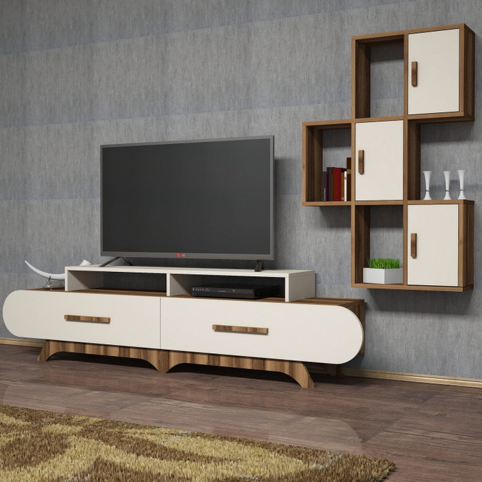 Hanah Home Flora S - Mueble de TV Nogal y crema